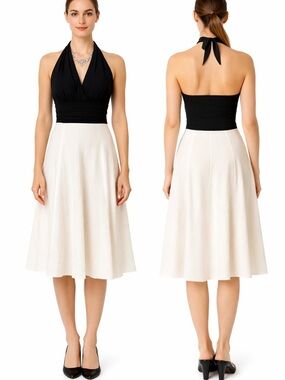 Christopher Deane Black & Cream Halter Dress Size 2